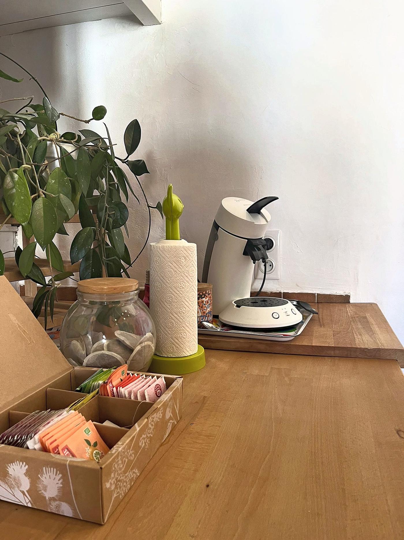 The wooden worktop in the second kitchen